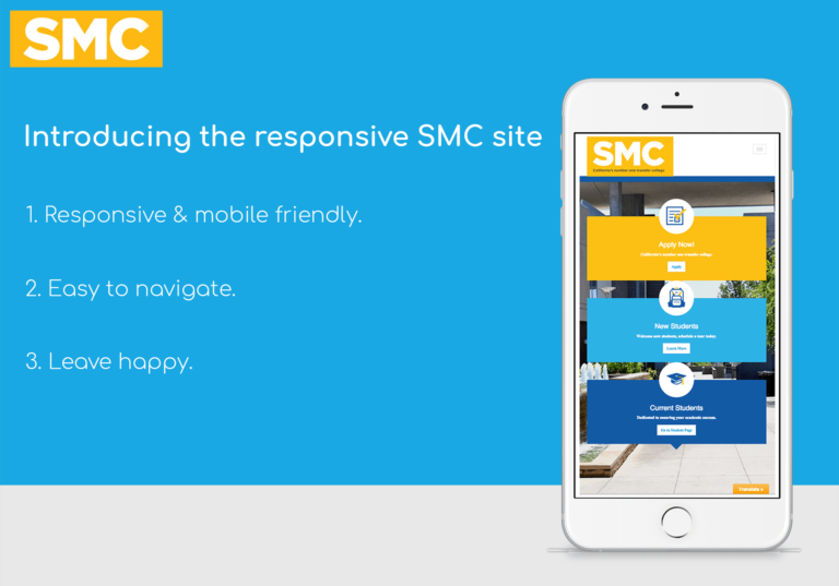 Image of the new redesign for the SMC website - App version