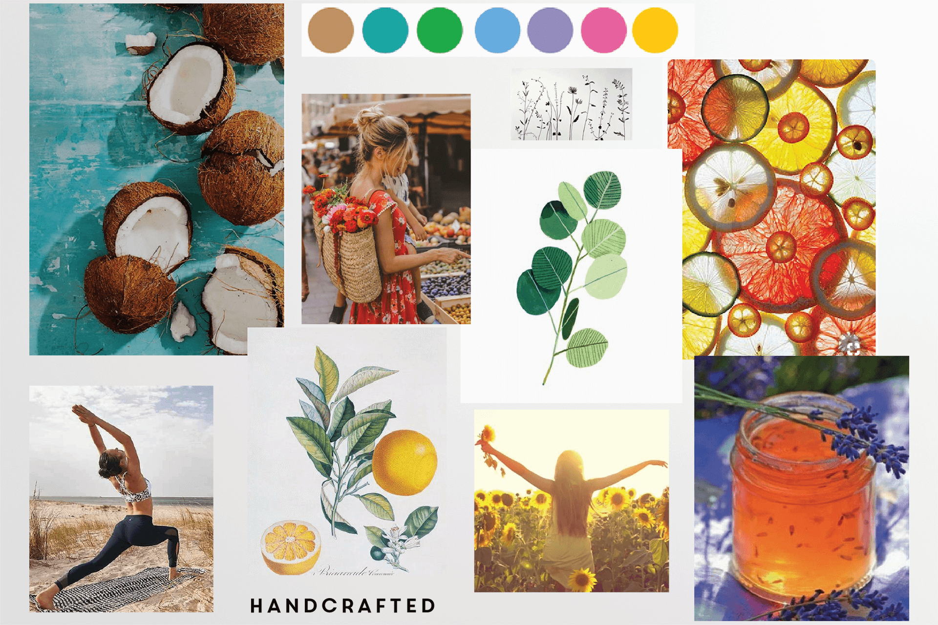 Collection of images and colors that were the inspiration for the redesign