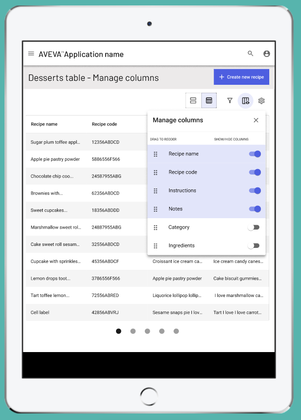 Prototype screenshot of the column manager, a menu that allows users to move the columns.