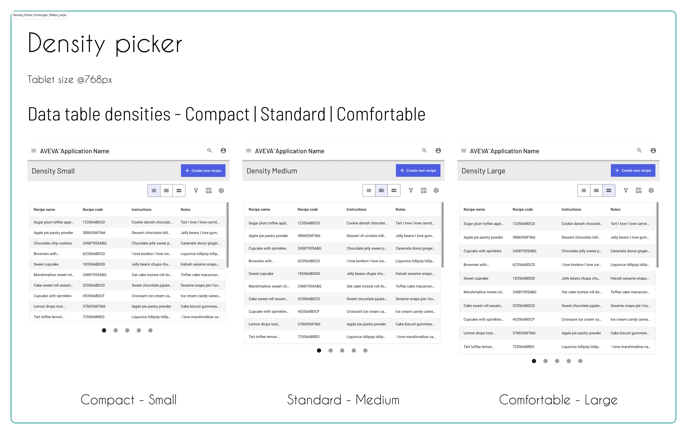 Three images side by side of the density picker, compact, standard and comfortable.