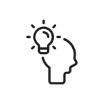 black and white icon, head outline light bulb shining