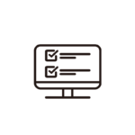 black and white icon, computer screen with checklists