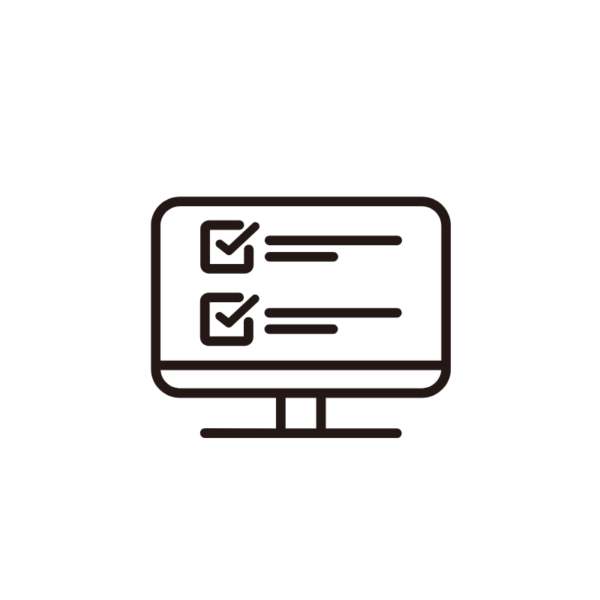 black and white icon, computer screen with checklists