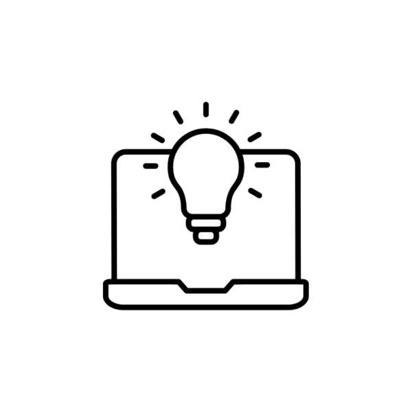 Black and white icon laptop computer light bulb