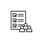 black and white icon checklist with three users drawn