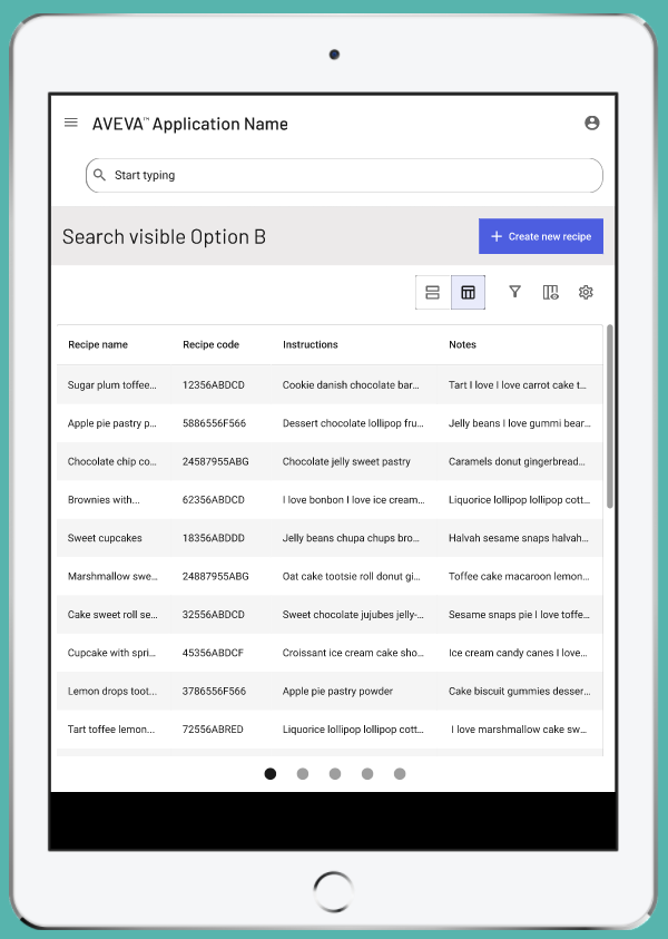 Prototype for app bar search option B that shows the search bar always visible at the top of the page.