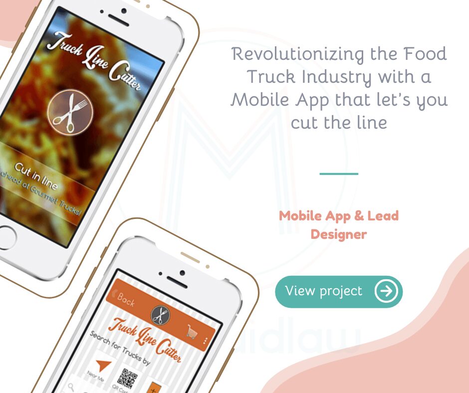 A hero image for truck line cutter which includes two mockups of mobile devices, a headline, and a button to view my project.