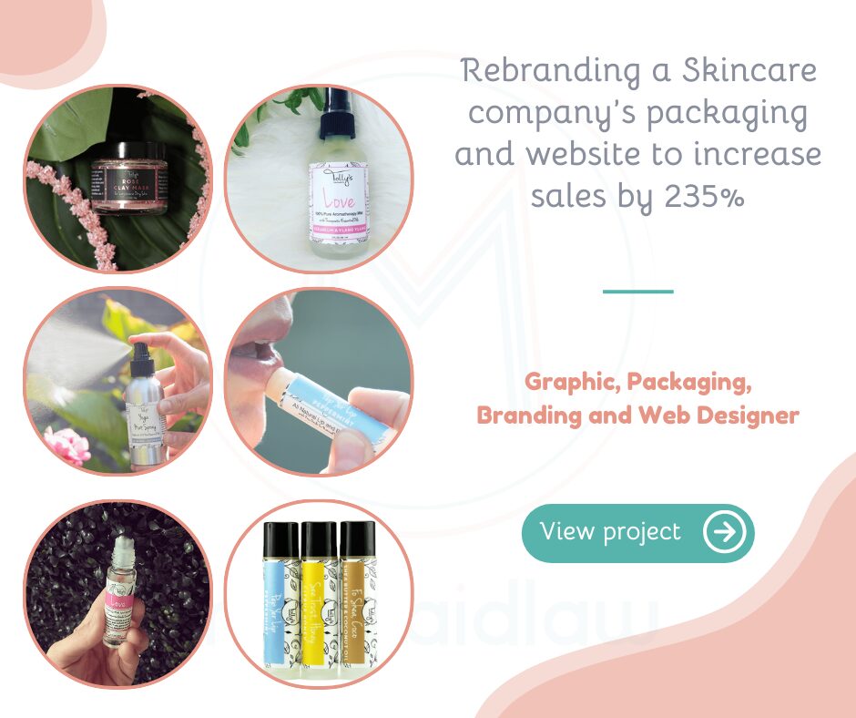 A hero image for Tolly's Treatments which includes six mockups of product images, a headline, and a button to view my project.